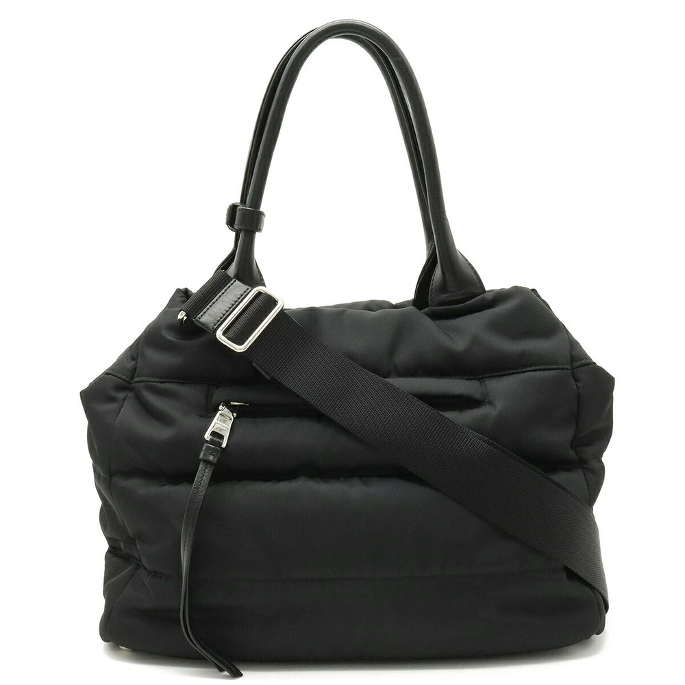 Prada Bomber Tote Bag Crossbody Leather NERO Black